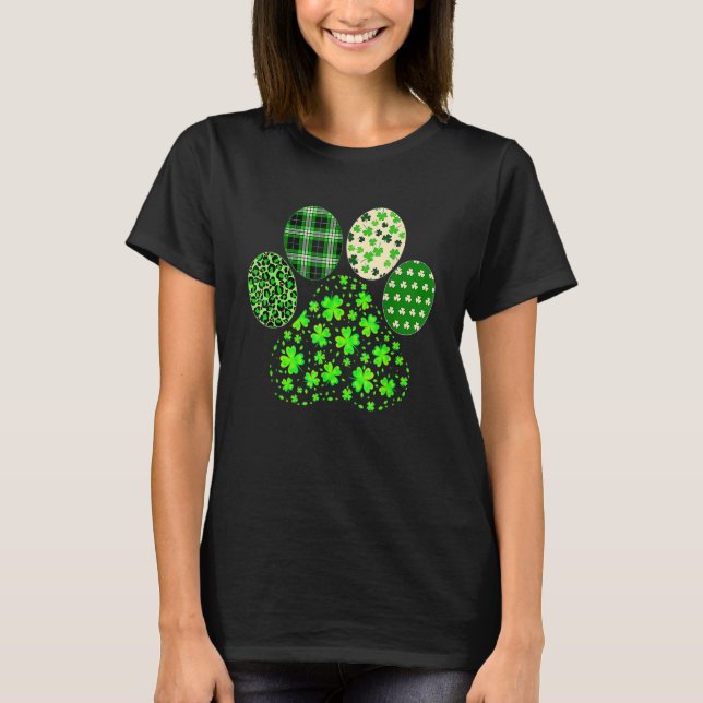 Camiseta Stripes Shamrock Leopard Plaid Paw St Patricks Day (Frente)