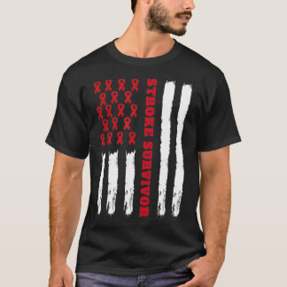 Camiseta Stroke Survivent American Flag Red Ribbon