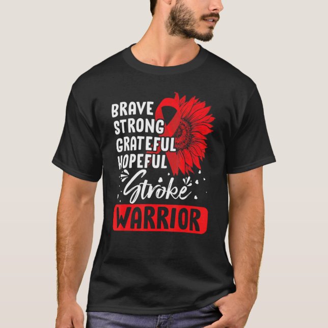 Camiseta Stroke Warrior Stroke Sobrevivência Vermelha Ribb (Frente)