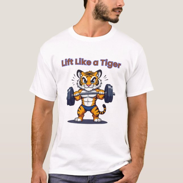 Camiseta **Strong Tiger – Cute Tiger Lifting Weights Illust (Frente)