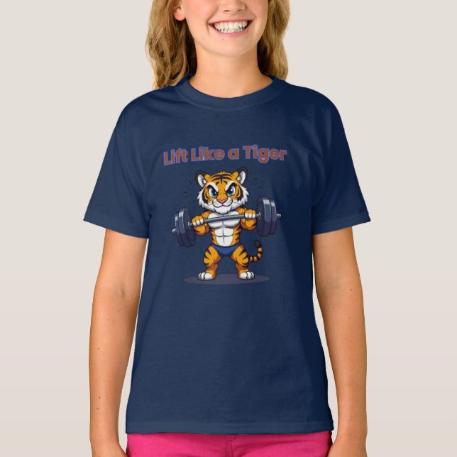 Camiseta **Strong Tiger – Cute Tiger Lifting Weights Illust (Frente)