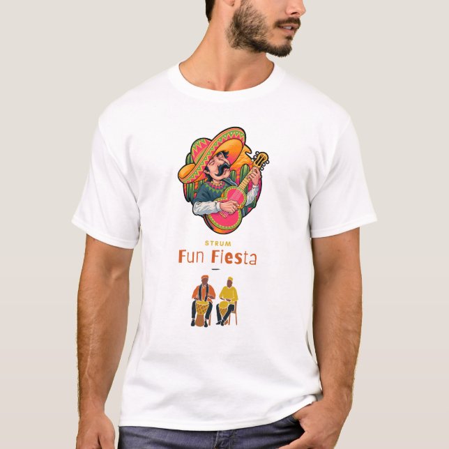 Camiseta Strum Fun Fiesta: Onde A Música Pega Voo (Frente)