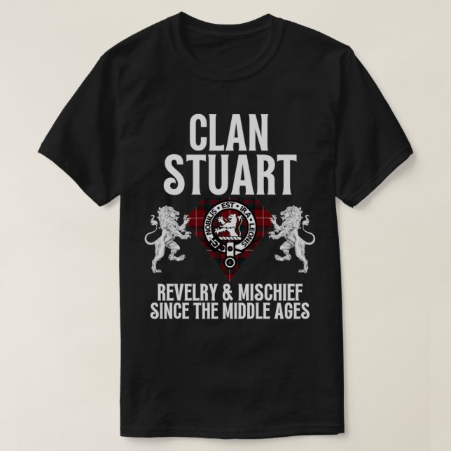Camiseta Stuart Clan Scottish Name Casaco De Arms Tartan (Frente do Design)
