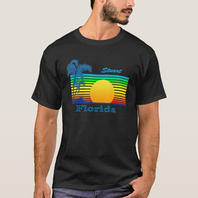 Camiseta Stuart Florida Retro Tropical Beach Sunset (Frente)