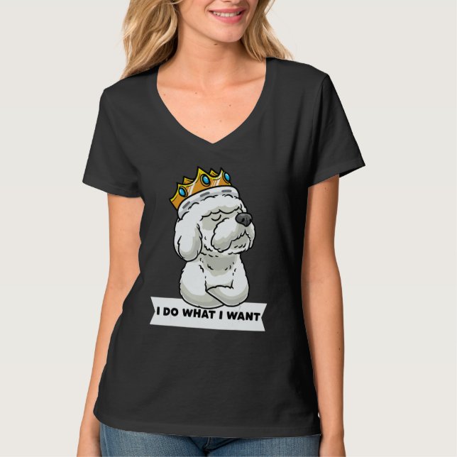 Camiseta Stubborn Bichon Frise Dog With Crown (Frente)