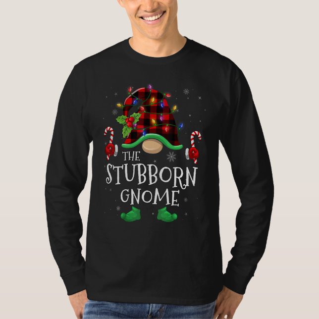 Camiseta Stubborn Gnome Buffalo Plaid Matching Family Chris (Frente)