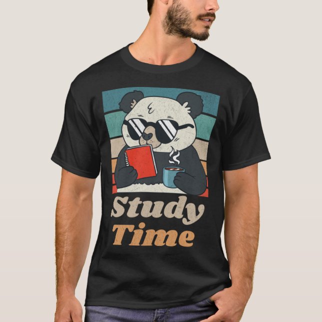 Camiseta Study Time Panda Bear Cute  Retro Animal Student (Frente)