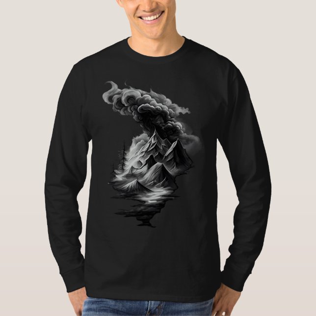 Camiseta Stunning Mountain and Cloud in Black and White (Frente)
