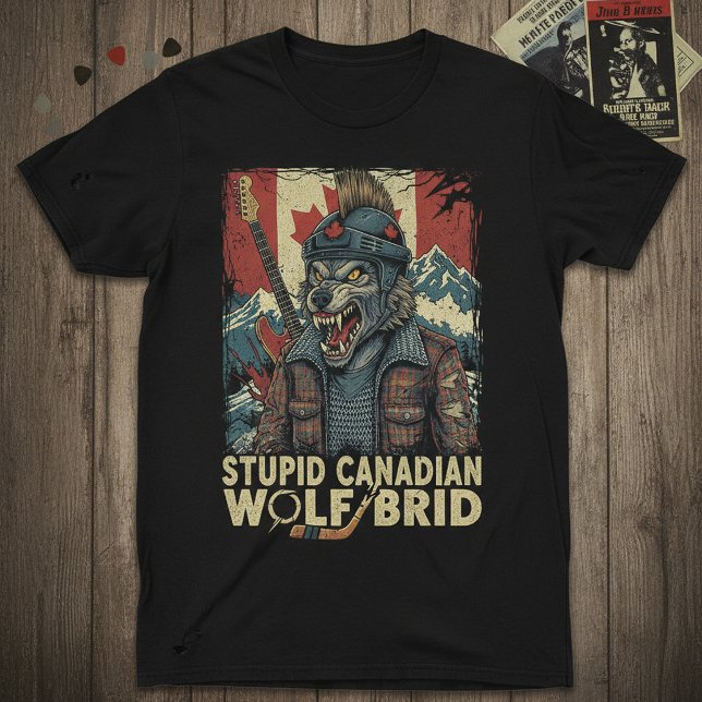 Camiseta Stupid Canadian Wolf Bird funny hockey humor shirt (Criador carregado)