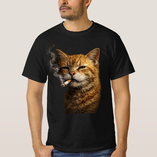 Camiseta Stupid Cool Funny Cat Meme — Orange Cat Smoking  (Frente)