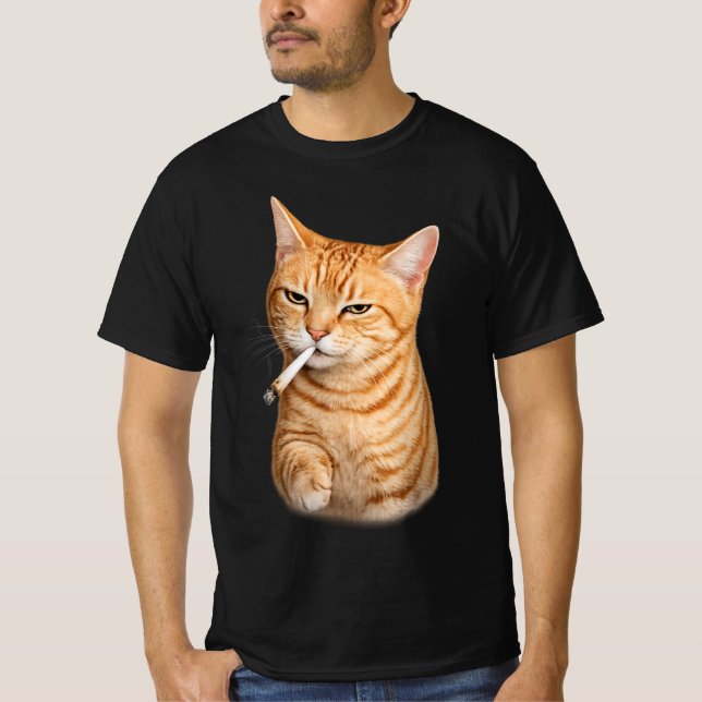 Camiseta Stupid Cool Funny Cat Meme Smoking Cat cigarette  (Frente)