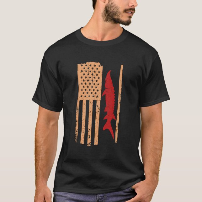 Camiseta Sturgeon Fish Retro Usa Flag (Frente)