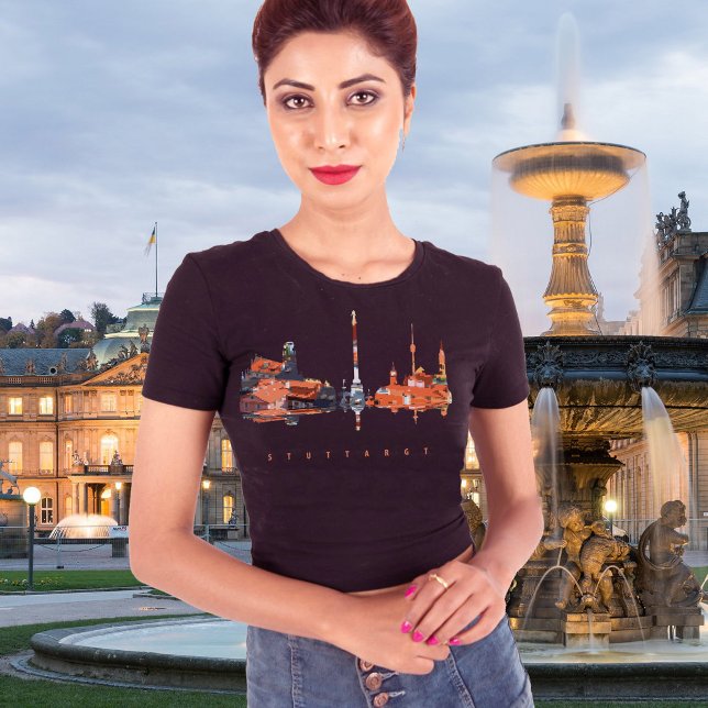 Camiseta Stuttgart Colorful Silhouette (Stuttgart, Germany, black t-shirt for women)