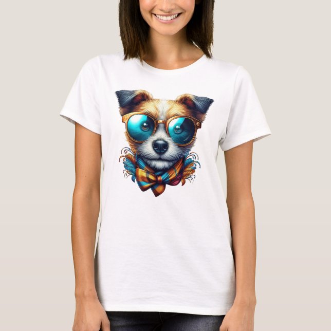 Camiseta Stylish Dog With Glasses Colorful Modern Pet Art (Frente)