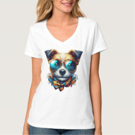 Camiseta Stylish Dog With Glasses Colorful Modern Pet Art