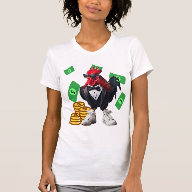 Camiseta Stylish Rooster with Money and Sunglasses (Frente)