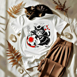 Camiseta Stylish Samurai Cat Japan Soccer For Football fans