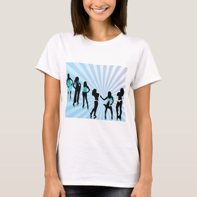 Camiseta Stylish Women Silhouettes Teal Blue Fashion (Frente)