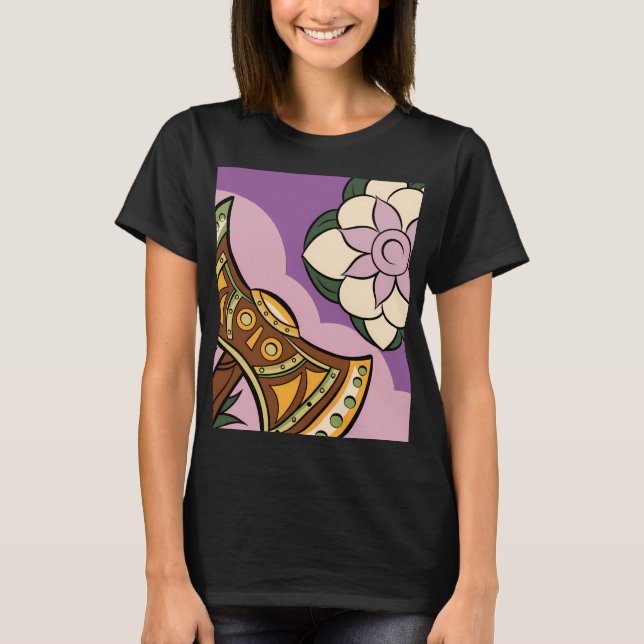 Camiseta Stylized Axe and Flower Design (Frente)