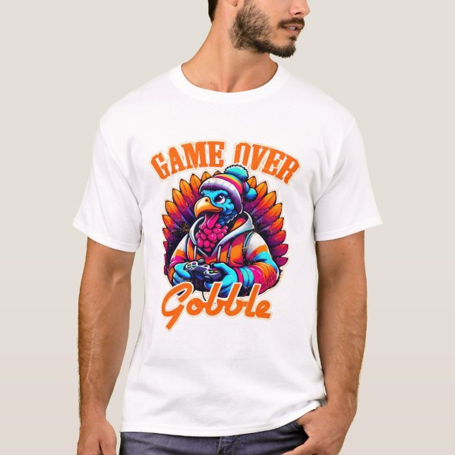Camiseta Stylized Hoodie Turkey Gamer with Distressed Orang (Frente)