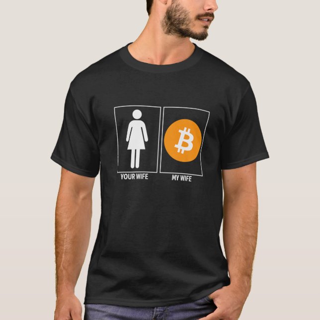 Camiseta Sua Esposa Cripto Engraçada Criptococura (Frente)