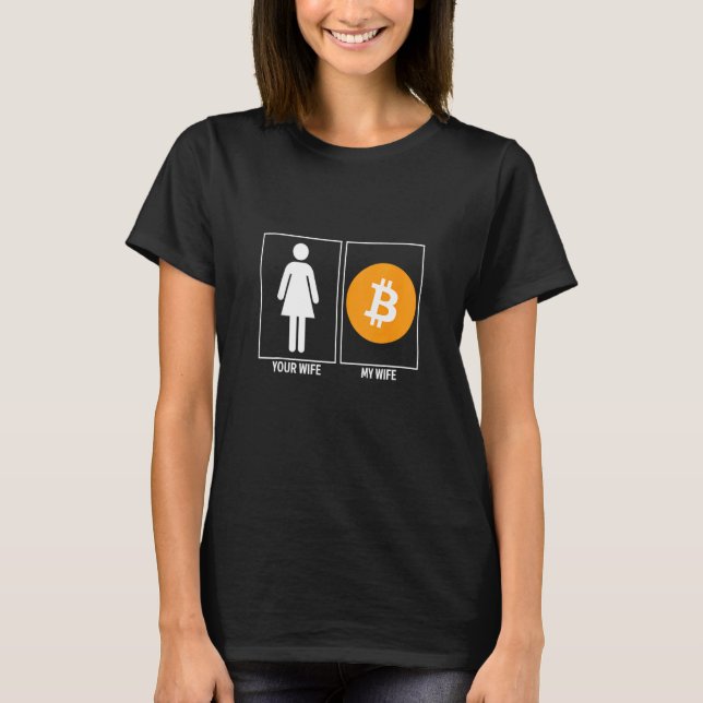 Camiseta Sua Esposa Cripto Engraçada Criptococura (Frente)