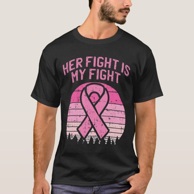 Camiseta Sua Luta É Minha Luta Com O Marido Cancer De Mama  (Frente)