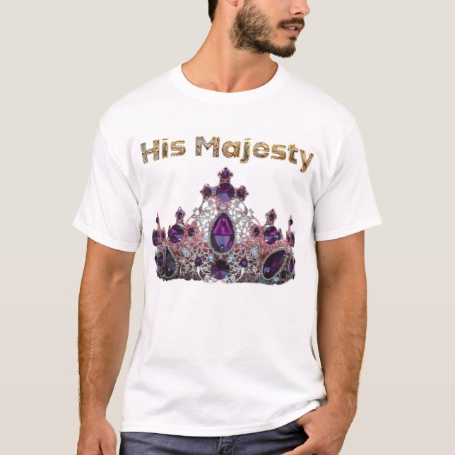 Camiseta Sua Majestade - Desenho da Coroa Roxa Real (Frente)