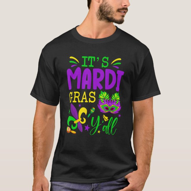 Camiseta Sua Máscara do Mardi Gras Yall Mardi Gras Party (Frente)