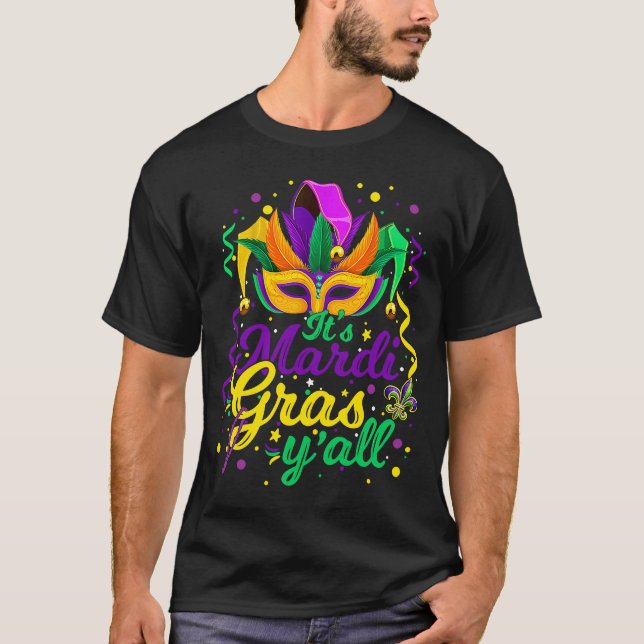 Camiseta Sua Máscara do Mardi Gras Yall Mardi Gras Party (Frente)