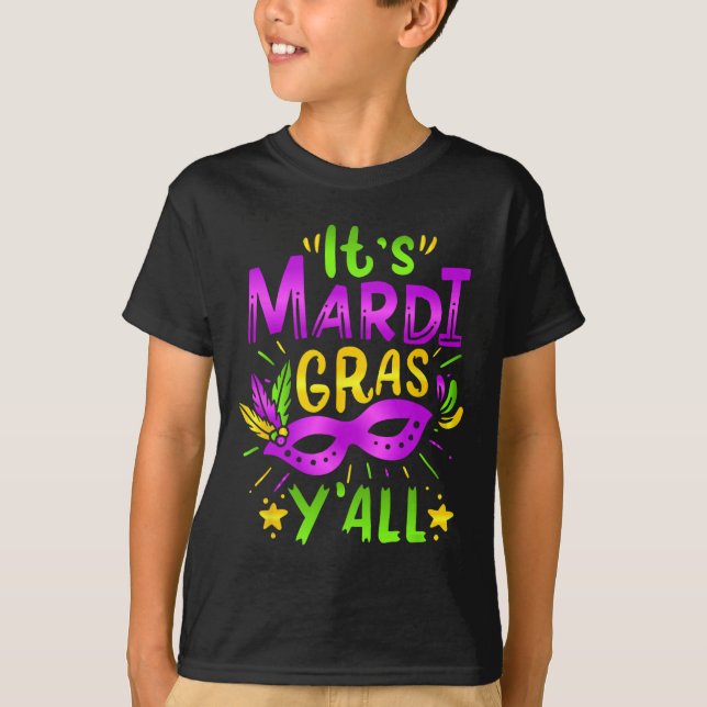 Camiseta Sua Máscara do Mardi Gras Yall Mardi Gras Party (Frente)