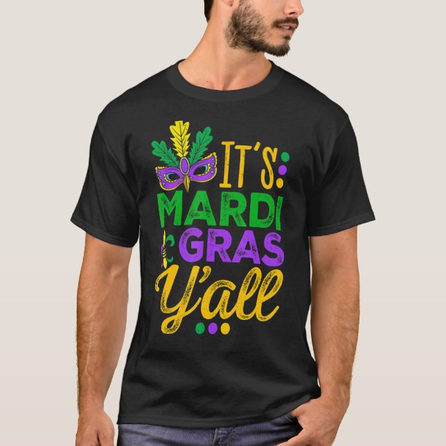 Camiseta Sua Máscara do Mardi Gras Yall Mardi Gras Party (Frente)