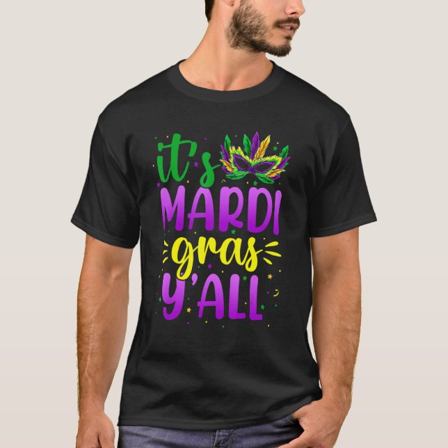 Camiseta Sua Máscara do Mardi Gras Yall Mardi Gras Party (Frente)