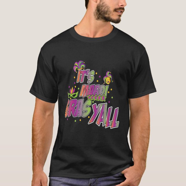 Camiseta Sua Máscara do Partido Mardi Gras Yall-Mardi Gras (Frente)