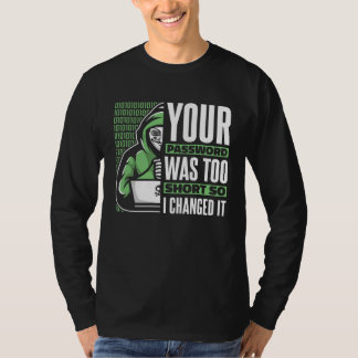 Camiseta Sua Senha Era Muito Curta Black Hat Hacking Ético