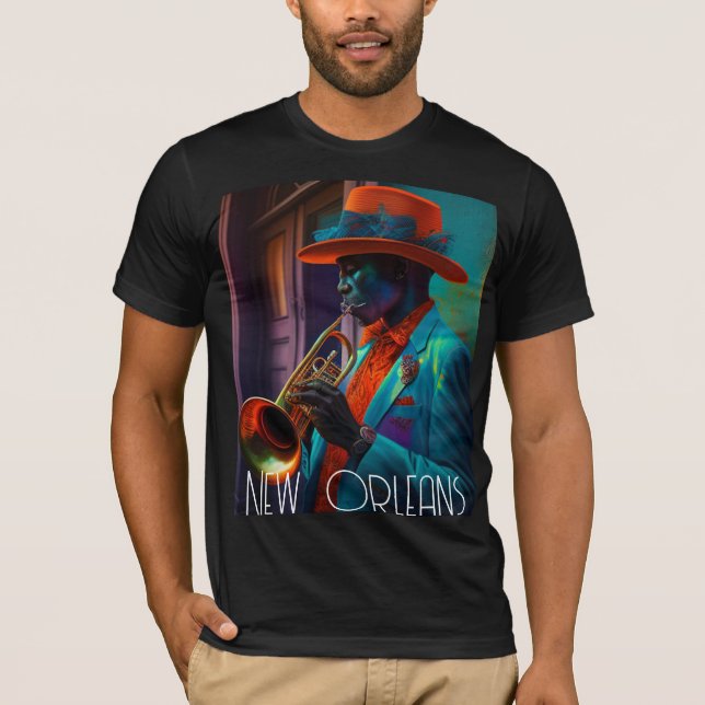 Camiseta Suave New Orleans Jazz Trumpet Player Em NOLA (Frente)