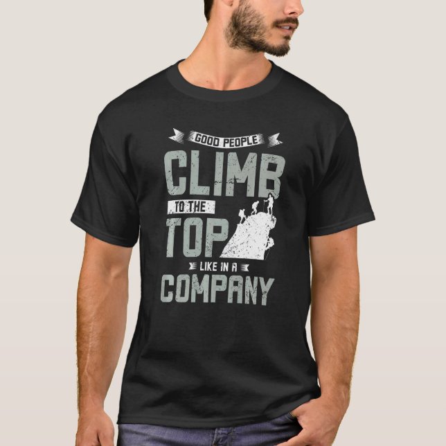 Camiseta Suba até o topo como em uma empresa escalando roch (Frente)