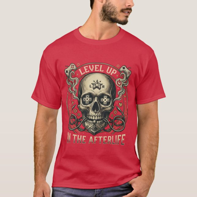 Camiseta Suba de Nível na Vida Após a Morte - Crânio de Jog (Frente)