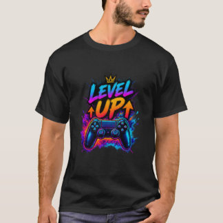 Camiseta Suba de Nível – Tipografia Negrita de Jogos e Moti