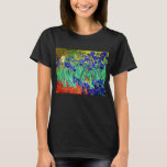 Camiseta Subidas por Vincent Van Gogh<br><div class="desc">Vincent Van Gogh Irises. Pintado em 1889, é uma das pinturas que criou no Santo Paul-de-Mausole hospício em Santo-Rémy-de-Provence, na França. É uma pintura a óleo. Esta pintura de óleo paisagístico de arte retrata um campo de plantas de flores de íris. Vincent Van Gogh era um artista famoso. Ele era...</div>