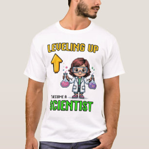 Camiseta Subindo de Nível Cientista Ck Para a Escola Gamer