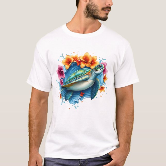 Camiseta Sublimação do Verão de Tartaruga Marítima Desenho  (Frente)