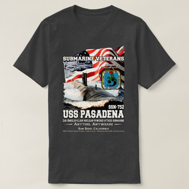 Camiseta Submarino do Marinho US Pasadena SSN752 (Frente do Design)