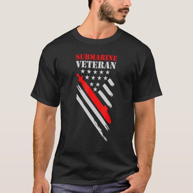 Camiseta Submarino Marinho Americano, Veteran Usa Flag Vint (Frente)