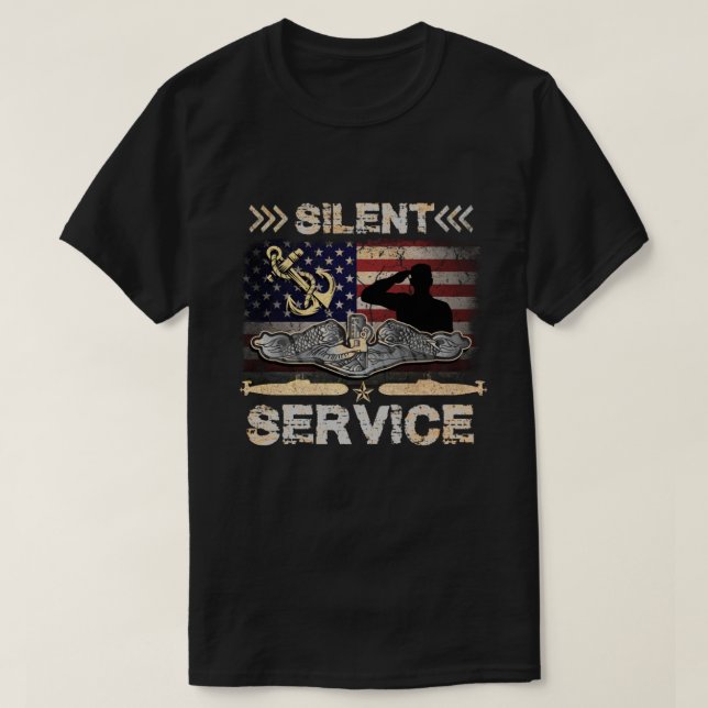 Camiseta Submarinos de Marinho dos EUA - Patriota do Serviç (Frente do Design)