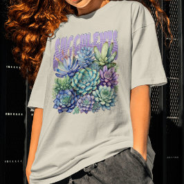 Camiseta Succults Aquarela Verde Roxo Botânico