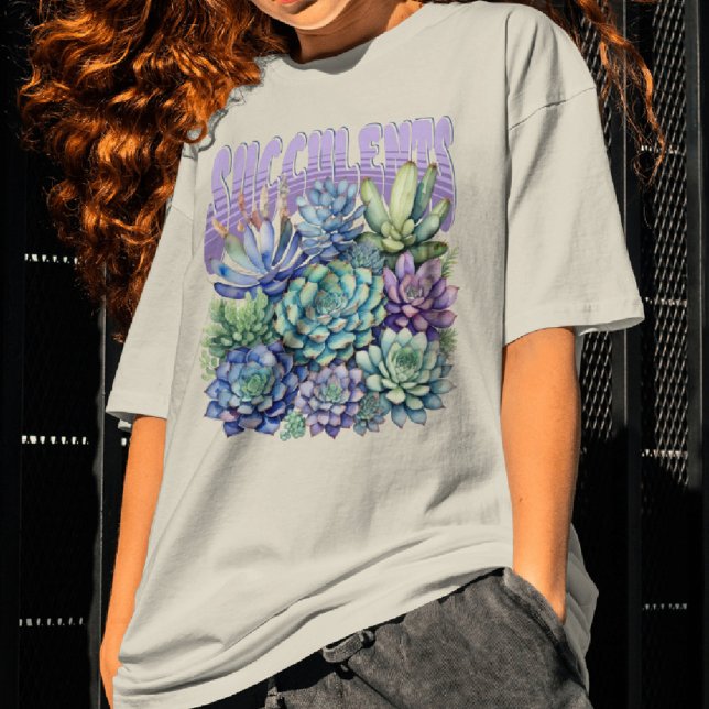 Camiseta Succults Aquarela Verde Roxo Botânico (Criador carregado)