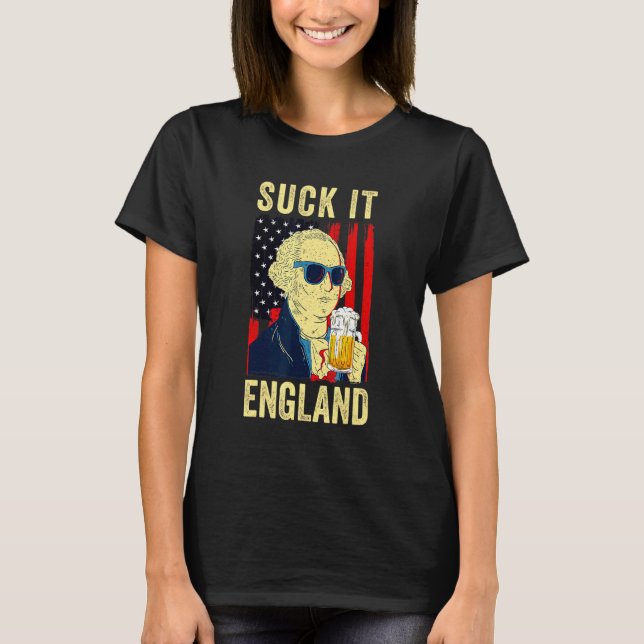 Camiseta Suck It England 4 De Julho George Washington 1776 (Frente)