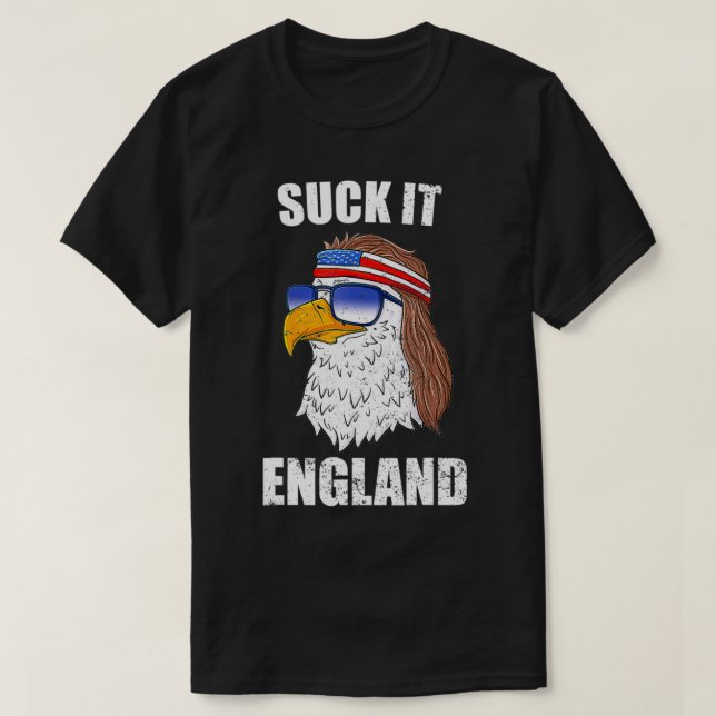 Camiseta Suck It England Eagle Mullet 4 De Julho Para Homen (Frente do Design)