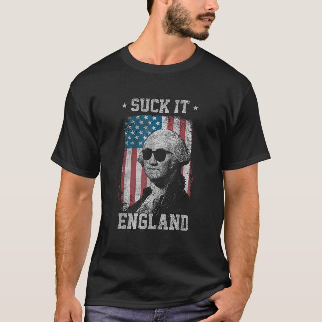 Camiseta Suck It England Funny 4 de julho George Washington (Frente)